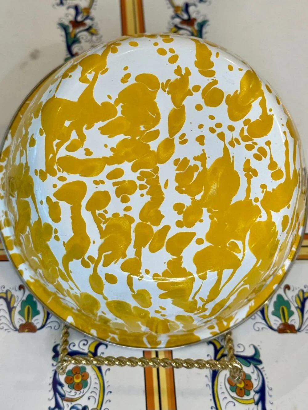 vintage yellow enamelware bowl